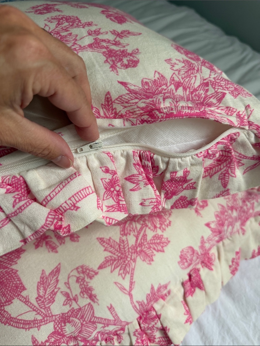 Pair of Toile Ruffle Throw Pillows - Picture 5 of 6